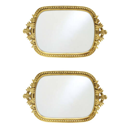 2PK LVD Arabella Resin Mirrored Trinket Display Tray 31x20x2.5cm Gold