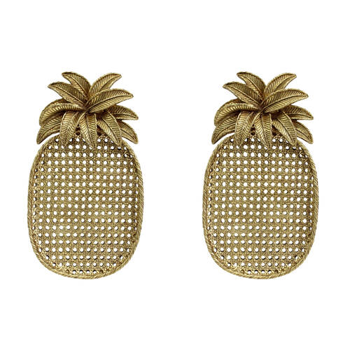2PK LVD Resin Pineapple Fruit Trinket Tray Display Dish 35x19.5cm Gold