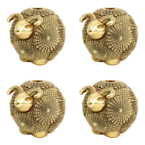 4PK LVD Resin Candle Holder Eclectic Sheep Decoration 11.5x9.5x9cm Gold