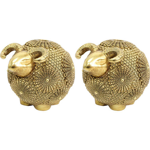 2PK LVD Resin Candle Holder Large Eclectic Sheep Decoration 18.5x12x12cm Gold