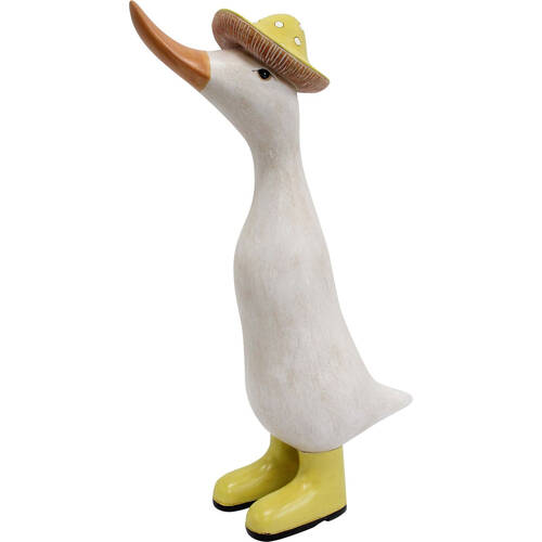 LVD Resin Sunshine Puddle Duck w/ Hat and Boots Decor 17.3x29.5cm Yellow/White