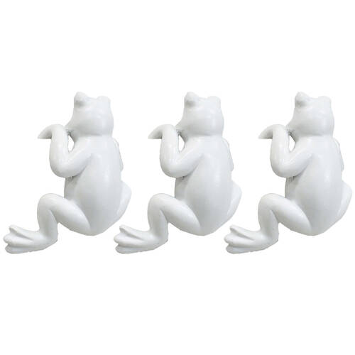 3PK LVD Textured Resin Planter Pot Sitter Accessory Frog 8.5x4cm White