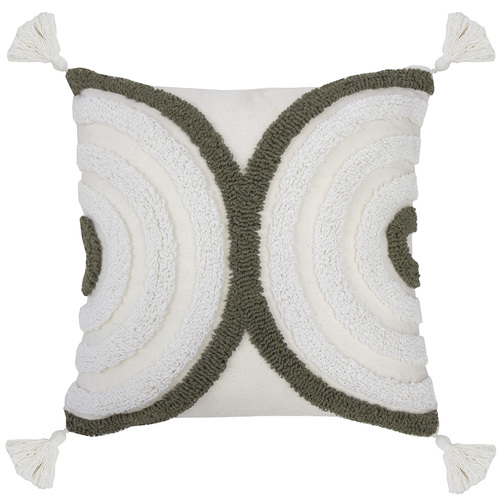 Bambury Home Decor Decorative Cirque Square Cushion Olive Cotton Woven