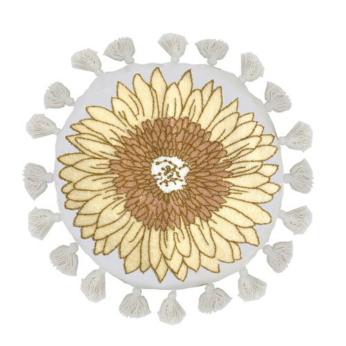 Bambury Decorative Sunflower Round Cushion Cotton Woven