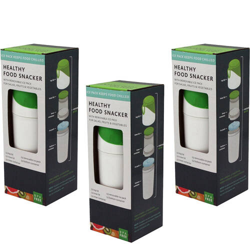 3PK BMS Gifts Chilled Snack Lunch Container w/Cold/Ice Pack BPA Free White