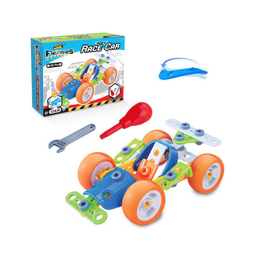 60pc Construct-It Flexibles Build a Race Car Building Toy Set STEM w/Tools 5y+