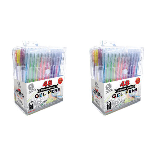 2x 48pc Scribbles Stationery Gel Pen Set Neon Glitter Metallic Pastel With Case