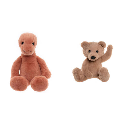 2pc Charlie Bears Stevie Stegosaurus Orange & Charlie Bear Brown Plush Toy 0y+