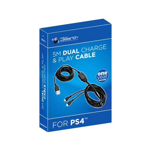 3rd Earth Dual Charge & Play Cable For Sony PlayStation 4 PS4 5m Black
