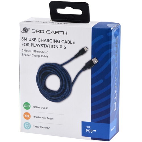 3rd Earth 5m Braided Charging USB Cable For Play Station PS5