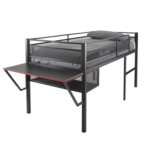 X Rocker Sanctum Gaming Mid Sleeper Bed With Gamer Desk/Console Shelf Black