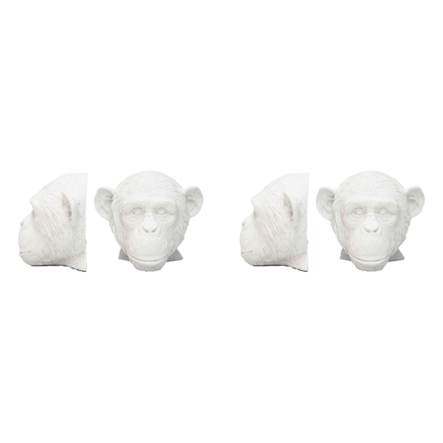 2PK White Moose Resin Monkey Head Bookends Home Decor - White