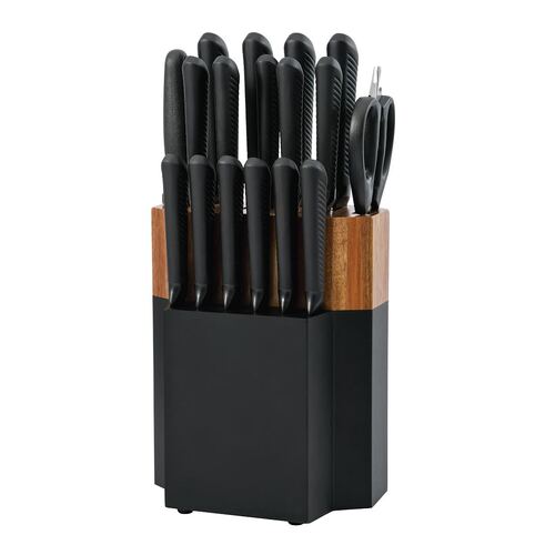 18pc Kitchen Knife Block Set Blade/Scissor - Black