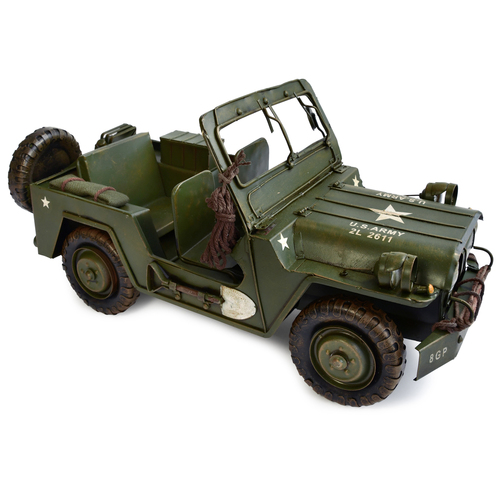 Boyle Army Jeep Car Metal Ornament Decor 38x18cm - Green