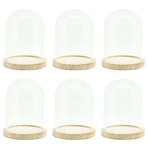 6PK Boyle Glass Cloche w/Wooden Base Display Case for Art/Collectables 17cm