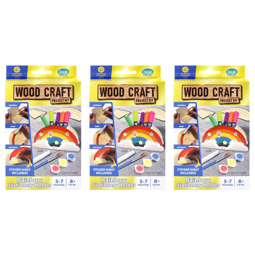 3PK Boyle Wood Craft Project Kit Rainbow Stationery Holder Kids DIY 8y+
