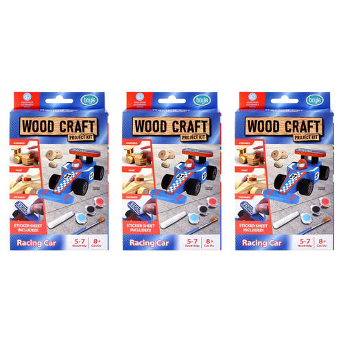 3PK Boyle Wood Craft Project Kit Racing Car Kids DIY 8y+