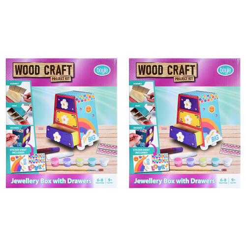 2PK Boyle Wood Craft Project Kit Jewellery Box w/ Drawers Kids DIY 9y+