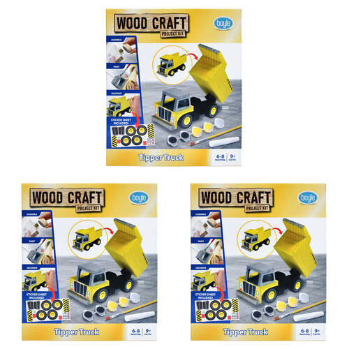 3PK Boyle Wood Craft Project Kit Tipper Truck Kids DIY 9y+