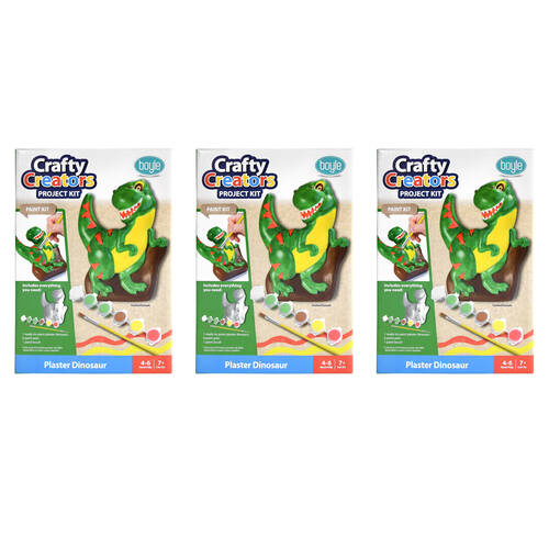 3PK Boyle Crafty Creators Plaster Dinosaur Paint Kit Kids DIY Craft 7y+