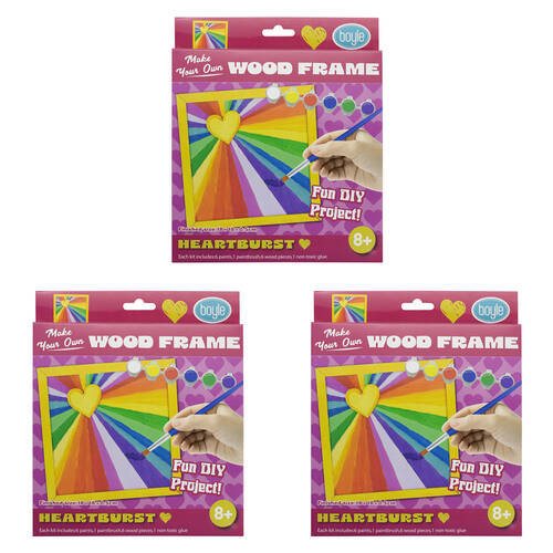 3PK Boyle Wood Frame Art Paint Kit Kids DIY Craft Heartburst 8y+