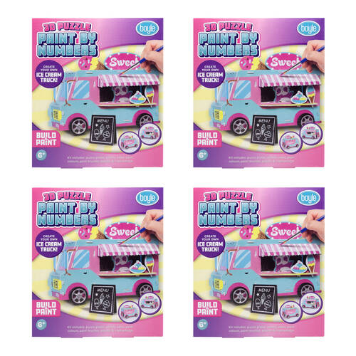 4PK Boyle 3D Puzzle Paint By Numbers Kids DIY Craft Kit Ice Cream Truck 6y+