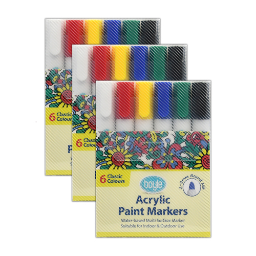 3x 6pc Boyle Acrylic Paint Markers Art Pens - Classic Colours
