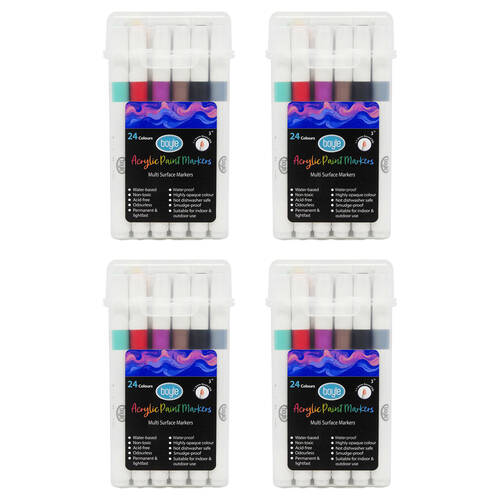 4x 24PK Boyle Acrylic Markers Colour Set w/Storage Case Non-Toxic/Water Based 3y+