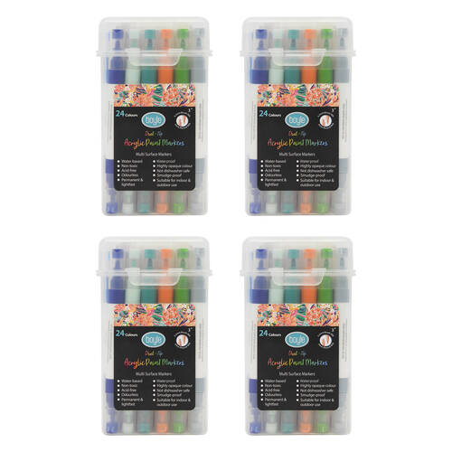 4x 24PK Boyle Dual Tip Acrylic Markers Colour Set w/Storage Case Non-Toxic 3y+