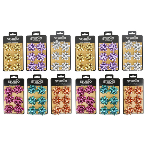 12x 6pc Studio Gift Wrapping 5cm Metallic Matt Bow Home Party Decor Asstd