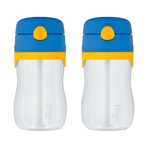 2x 360ml Foogo BPA Free Tritan Plastic Drink Bottle with 
Straw Blue
