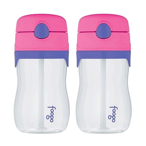 2x 360ml Foogo BPA Free Tritan Plastic Drink Bottle with 
Straw Pink