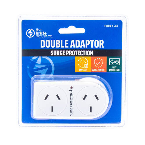 The Brute Power Co Flat Left Surge Protection Double Adapter - White