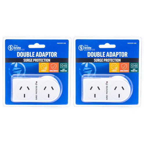 2PK The Brute Power Co Flat Left Surge Protection Double Adapter - White