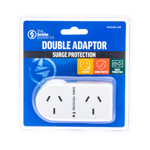The Brute Power Co Flat Right Surge Protection Double Adapter - White
