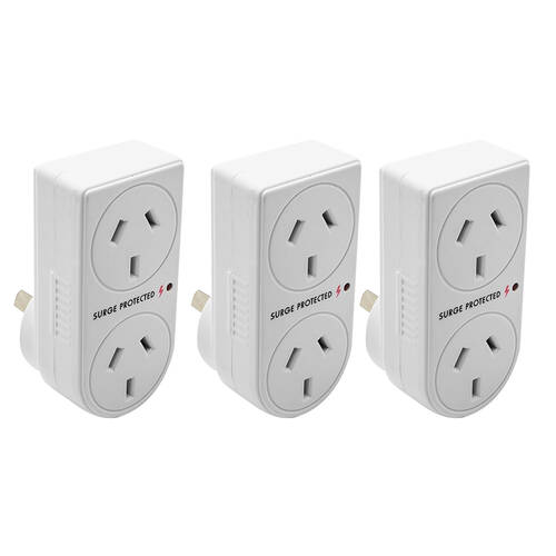 3PK The Brute Power Co Vertical Surge Protection Double Adapter - White