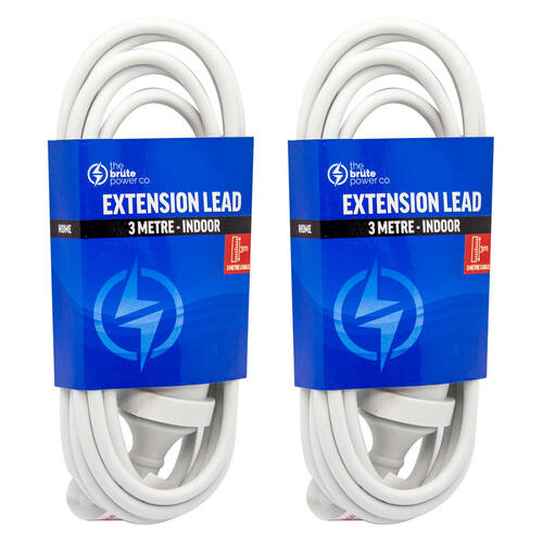 2PK The Brute Power Co 3m Extension Lead 2400W - White