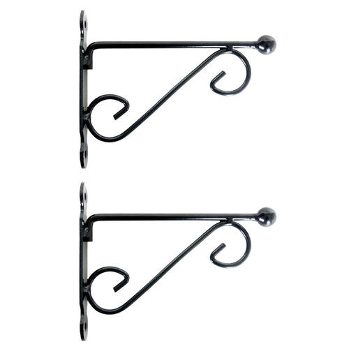 2PK Esschert Design Iron Hanging Basket Wall Hook Durable Cast Medium Black
