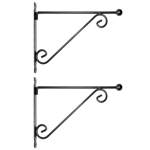 2PK Esschert Design Iron Hanging Basket Wall Hook Durable Cast Large Black