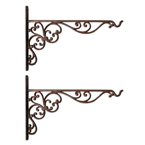 2PK Esschert Design Cast Iron Hanging Basket Hook Garden & Outdoor Decor Large Brown