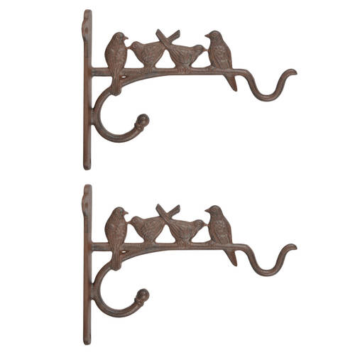 2PK Esschert Design Cast Iron Hanging Basket Hook Garden & Outdoor Decor Birds Brown