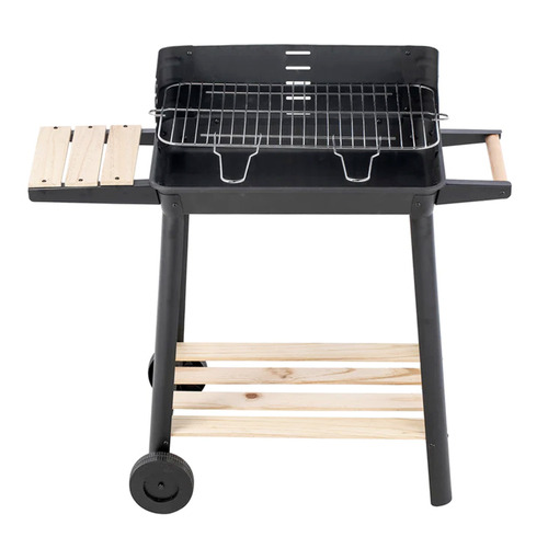 Hacienda Charcoal Grill BBQ w/Manual Rotisserie Stick on Trolley Stand