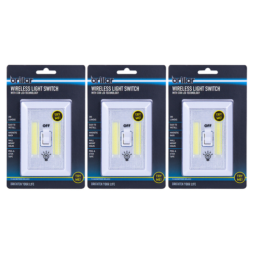3PK Brillar Wireless 11.5 cm Light Switch w/Cob LED Technology - White