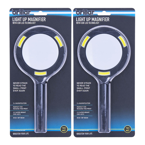 2PK Brillar COB LED Battery Operated Magnifying Glass Assorted