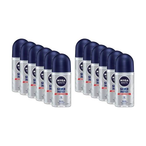 12PK Nivea Men's Antiperspirant Roll On Deodorant Silver Protect 50ml