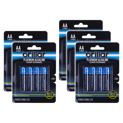 5x 4pc Brillar Multi-Pack AA 1.5v Platinum Alkaline Batteries - Blue