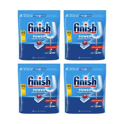 4x 65pc Finish All In 1 Powerball Dishwasher Cleaning Tablets Lemon