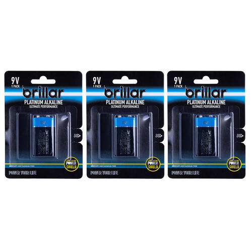 3PK Brillar 9V Platinum Alkaline Battery