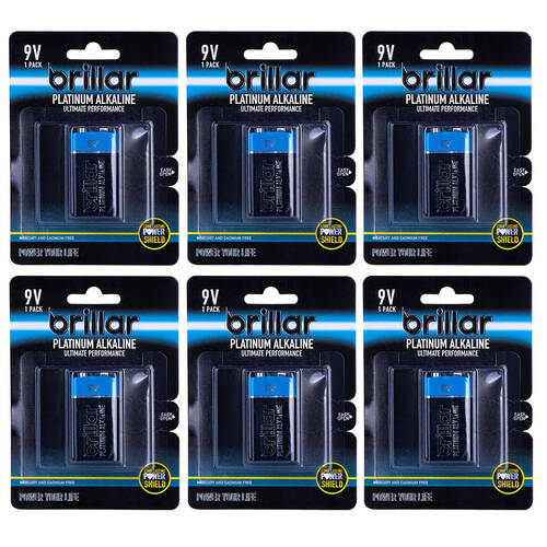 6PK Brillar 9V Platinum Alkaline Battery