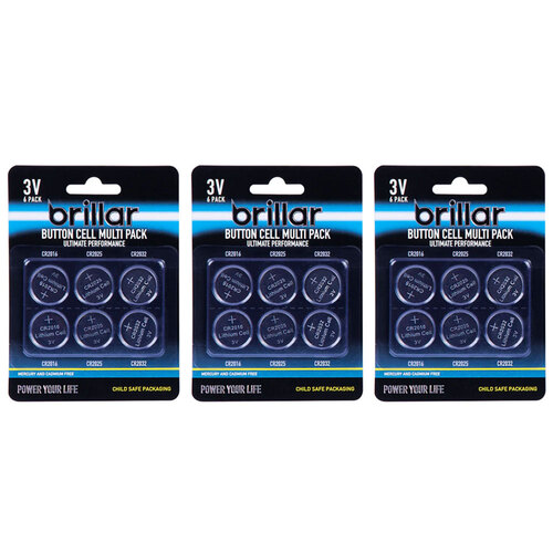 3x 6PK Brillar 3V Button Cell Multi Pack Lithium Batteries